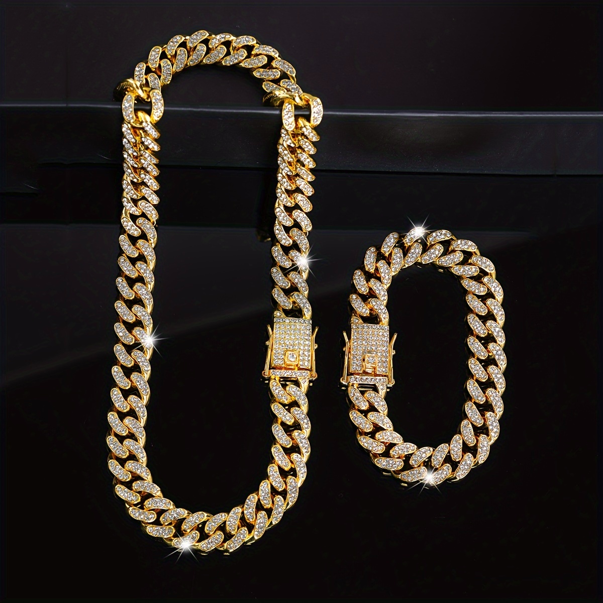 2pcs Exquisite Cuban Link Chain Necklace & Bracelet Set, Unisex